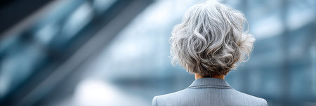 A Graying Executive in a Modern Office, Reflecting Confidence and Seeking Growth and Success Ideasの素材