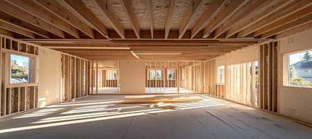 Framing Showcases Exposed Wood in Modern Residential Building Project s Advanced Architecture Stageの素材