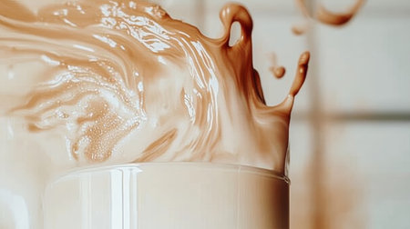 A Close Up of a Turbulent Swirl Coffee Creating Creamy Patterns and Energy Burst Refreshmentの素材