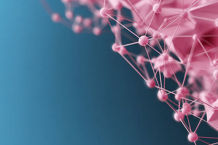 Abstract Connection Network with Digital Technology Elements, Pink Structure and Connecting Dots Artの素材