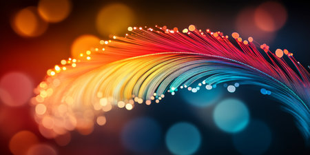 Whimsical Digital Art Featuring Abstract Feather Swirl in Vibrant Hues of Red, Yellow, and Turquoiseの素材