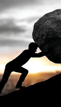 Silhouette of Resilience Capturing the Enduring Human Spirit on a Rocky Climb Towards Successの素材