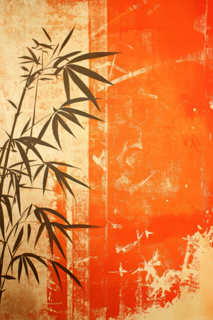 Delicate Bamboo Plant on Artistic Backdrop with Grunge Effects and Earthy Hues for Illustrationの素材