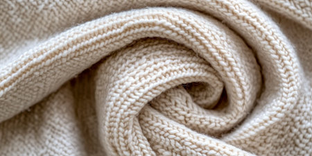 Cream-Colored Knitted Swirl Texture with Complex Fiber Arrangement for Artistic Background Useの素材