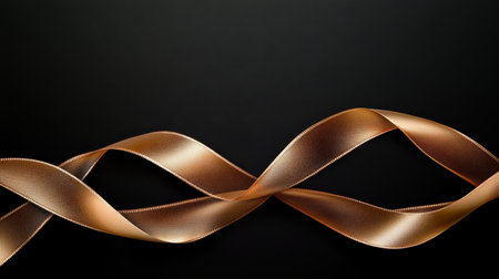 Elegant Golden Ribbon Design on a Black Surface for Luxury Presentations and Festive Ambianceの素材