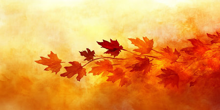 Vibrant Autumn Background Featuring Grunge Textured Maple Leaves in Warm Amber and Earthy Tonesの素材