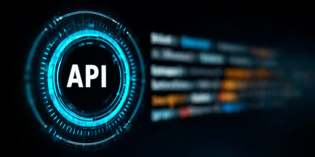 A futuristic digital network showcasing advanced application programming interfaces and data streamsの素材