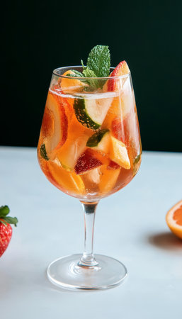 Refreshing Sparkling Wine Cocktail with Fresh Fruits and Mint Leaves for Summer Celebrationsの素材
