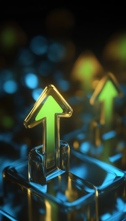 Digital Growth Trends Vibrant Green Arrows Indicating Advancement in Modern Technology Landscapeの素材
