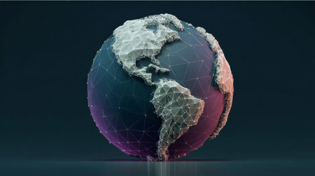 Modern Globe Design with Digital Grid Representing Global Communication and Interconnectivityの素材
