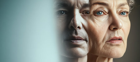 The Passage of Time A Dramatic Portrait Showing the Transformation of Aging on a Faceの素材