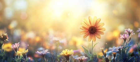 A Vibrant Floral Tapestry Sun-Kissed Meadow Filled with Wildflowers, Nature s Colorful Beautyの素材
