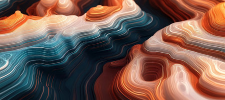 Vibrant Flowing Topography with Abstract Lines and Contours Showcasing Unique Mountainous Landscapesの素材