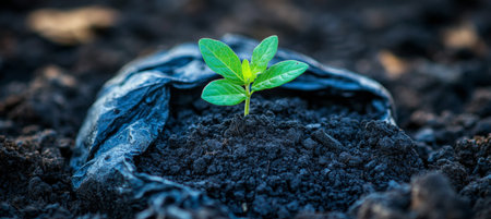 Resilient Seedling Emerges from Rich Soil, Triumph of Life and Nurture Against All Oddsの素材