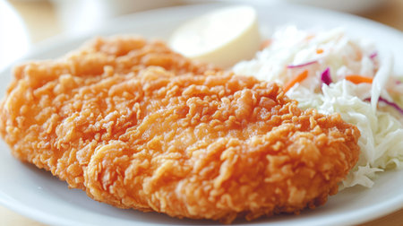 Delicious Crispy Chicken Cutlet Plated with Fresh Cabbage Salad for a Flavorful Culinary Delightの素材