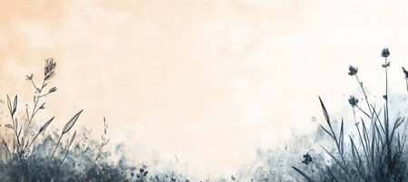 Dreamy Watercolor Meadow with Delicate Floral Artwork and Abstract Grass Stems for Nature Backdropの素材