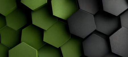Elegant Green and Slate Textured Background Featuring Stylish Modern Hexagon Patterns and Shapesの素材