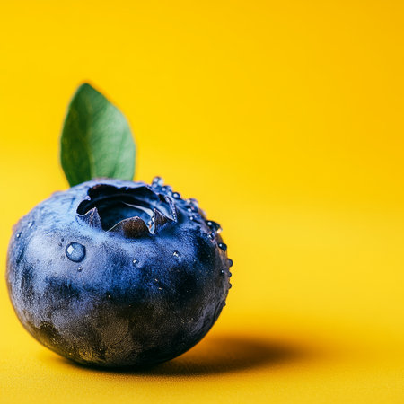 A Single Blueberry on a Bright Yellow Background A Fresh, Vibrant, and Healthy Summer Treatの素材