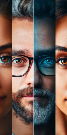 A Diverse Group of People Displaying Unique Perspectives and Emotions in a Unified Settingの素材