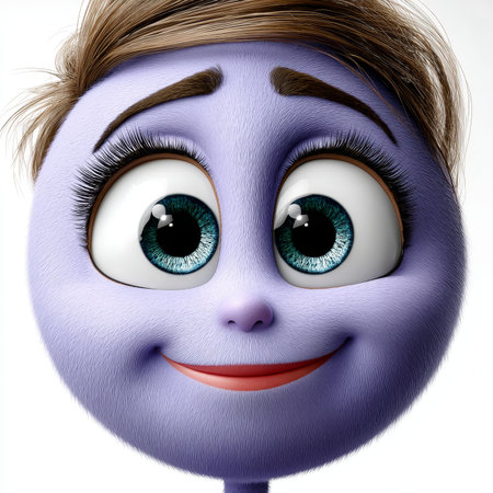 A whimsical digital scene featuring a gentle lavender emoji floating in a cloud of blissful joy.の素材