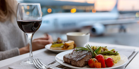 Indulge in Fine Dining at the Airport Savor Steak, Wine, and Dessert for a Luxurious Experienceの素材