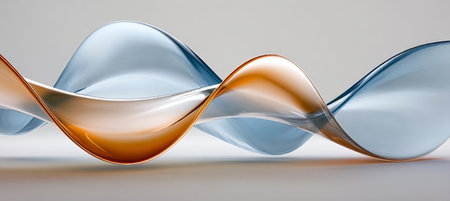 Dynamic Artistic Wave Design with Intertwined Blue and Orange Colors for a Creative Backdropの素材