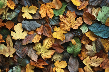 Vibrant Autumn Landscape with Colorful Maple and Oak Leaves Creating a Stunning Natural Tapestryの素材