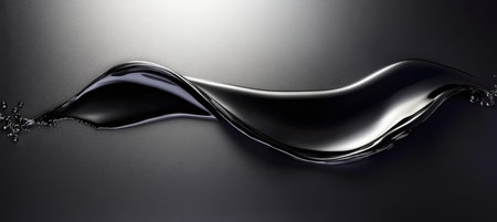 Dramatic Flowing Liquid Texture in Black Abstract Art with Smooth Swirl Pattern and Depthの素材