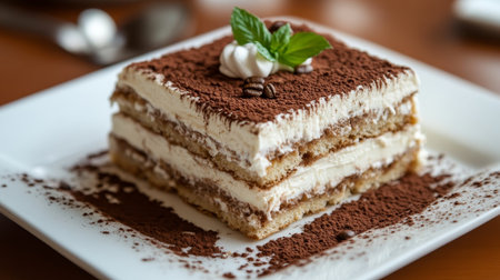 Indulge in a Decadent Layered Tiramisu Dessert with Rich Espresso, Creamy Mascarpone, and Cocoaの素材