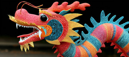 Vibrant and Colorful Dragon Exhibit Showcasing Traditional Chinese Culture and New Year Celebrationsの素材