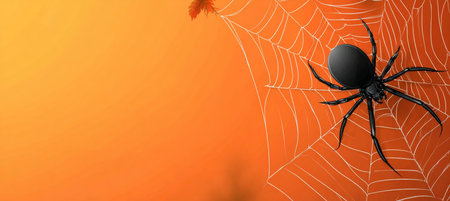 Halloween Minimalist Poster Design with Spiderweb and Spiders on Orange Gradient Backgroundの素材