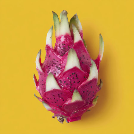 Exotic Dragon Fruit Still Life on Bright Yellow Background, A Healthy and Vibrant Tropical Delightの素材
