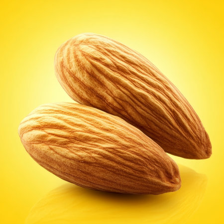 Delicious Almonds on a Bright Yellow Background A Perfect Healthy Snack for Any Occasionの素材