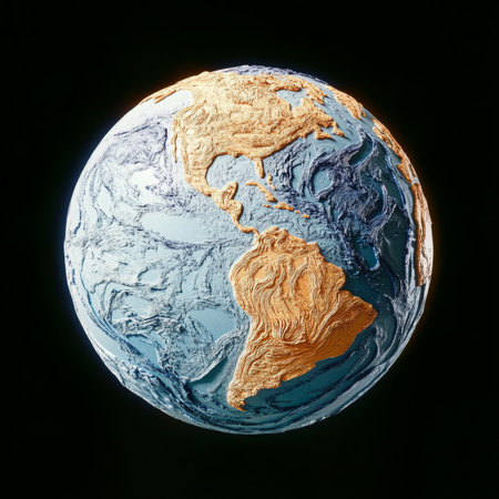 Highly Detailed Rendered Globe Model Showcasing Textured Earth Topography and Americas Landmassの素材