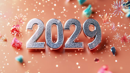 A Vibrant Celebration Welcoming the New Year 2029 with Sparkling Lights and Joyful Momentsの素材