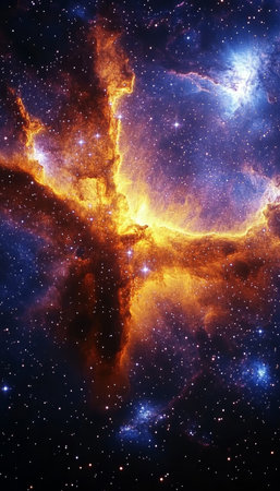 Vibrant Cosmic Nebula A Stunning Display of Colorful Gas and Brilliant Stars in Deep Spaceの素材