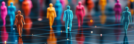 Diverse Digital Workforce Collaborating in an Interconnected Network of Pastel Colors and Innovationの素材