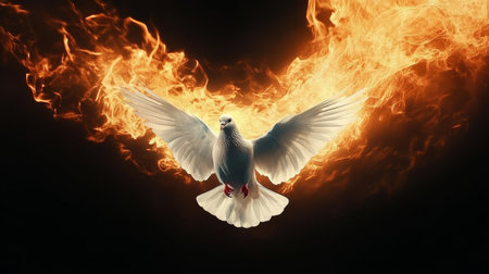 Majestic Dove Soaring Through the Skies, Emitting Brilliant Orange Flames of Peace and Hopeの素材