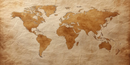 Timeworn Expedition Vintage Map Design Illustrating World Terrain and Cartographic Explorationの素材