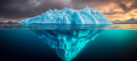 A Mysterious Iceberg Floating Majestically Above the Waters, Concealing Its Colossal Mass Belowの素材