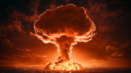 Devastating Conflagration and Nuclear Fallout Urban Landscape Engulfed in Radioactive Darknessの素材