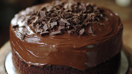 Decadent Chocolate Cake with Rich Ganache Topping and Elegant Chocolate Shavings for Any Celebrationの素材