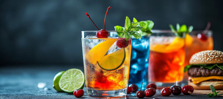 Refreshing Cocktails and American Burgers Offering Sweet and Savory Pleasures for Food Loversの素材