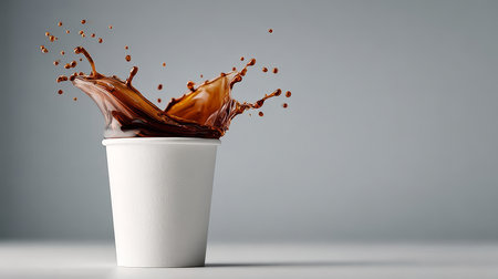 A Dramatic Coffee Splash Creating Abstract Shapes in a Minimalist Clean Setting, Capturing Movementの素材