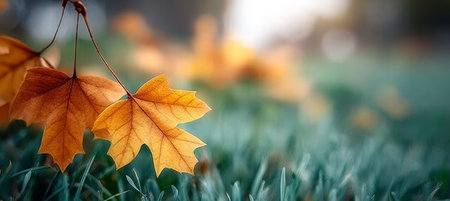 Serene Autumn Landscape Featuring Vibrant Colorful Leaves on Branches in a Tranquil Garden Settingの素材