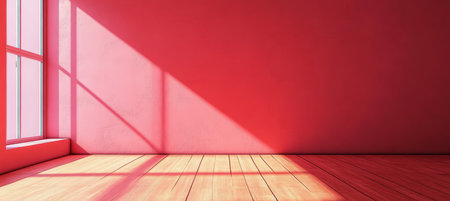 Bright and Spacious Empty Magenta Painted Room with Wood Floor and Natural Daylight Illuminationの素材