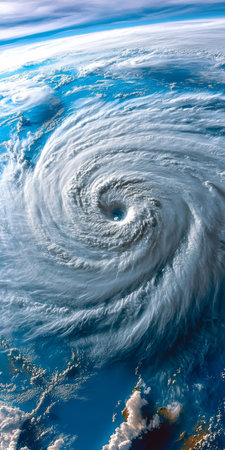 Dramatic Aerial Perspective of a Powerful Hurricane Forming Over the Vast Open Ocean Watersの素材