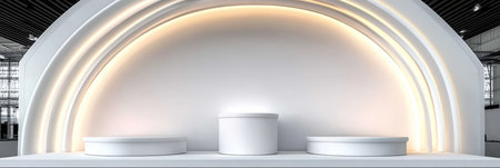 Elegant Modern White Curved Wall Backdrop for Product Displays, Trade Shows, and Exhibition Eventsの素材