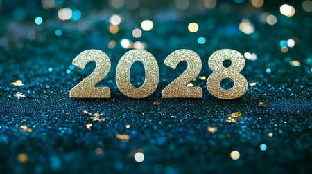 A Festive Celebration of 2028 Glittering Lights, Shimmering Confetti, and Joyful Bokeh Effectsの素材