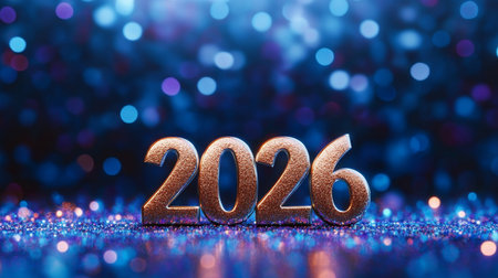 Golden 2026 Shines Brightly with Soft Bokeh Effects, Celebrating the New Year in a Festive Glowの素材
